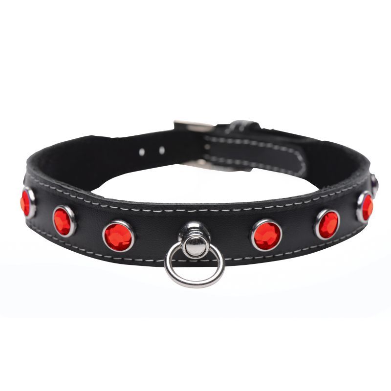 Bling Vixen Leather Choker w Red Rhinestones Master Series